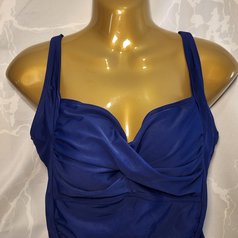 Cromer Resortwear One Piece Swimsuit Size 12 Blue‎ Ruching Padded - Picture 2 of 9